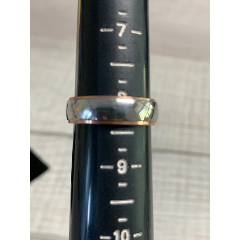 Two Tone Silver and Rose Gold Tone Comfort Fit Wedding Band Ring Size 8.25